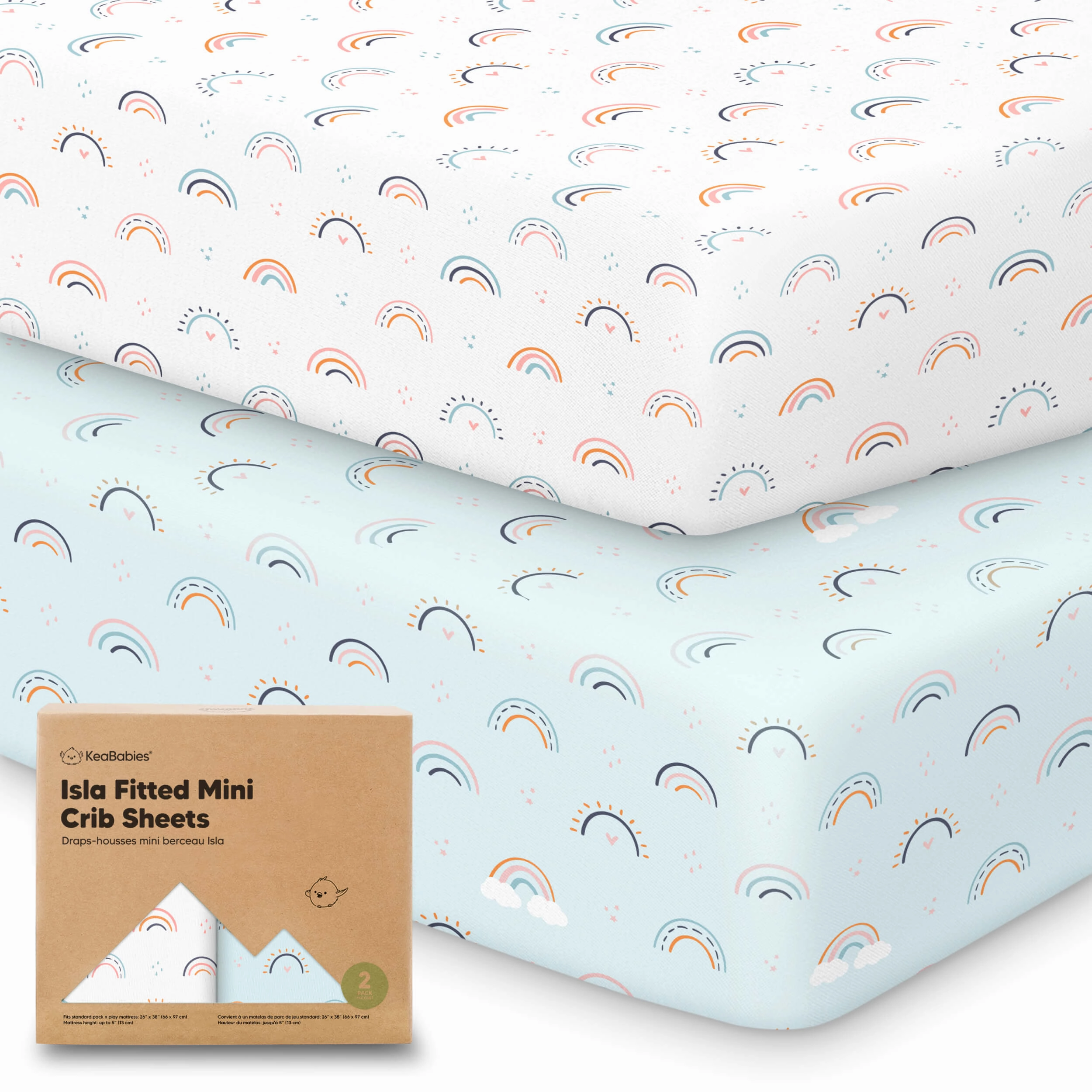Isla Fitted Mini Crib Sheets (Jolly Rainbow)
