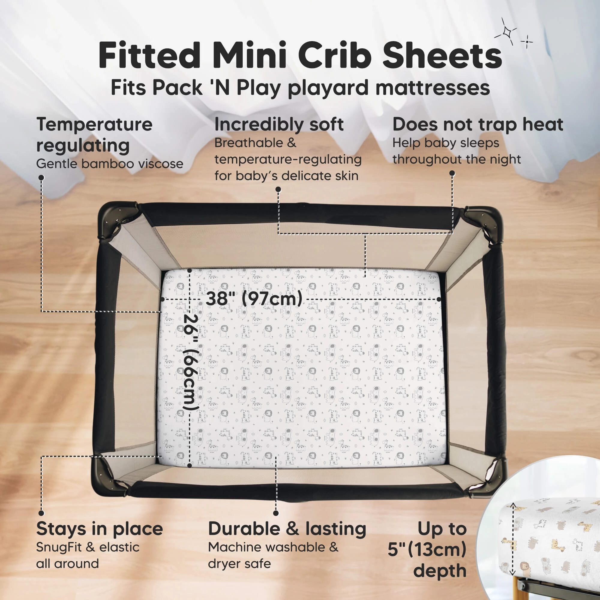 Isla Fitted Mini Crib Sheets (KeaSafari)