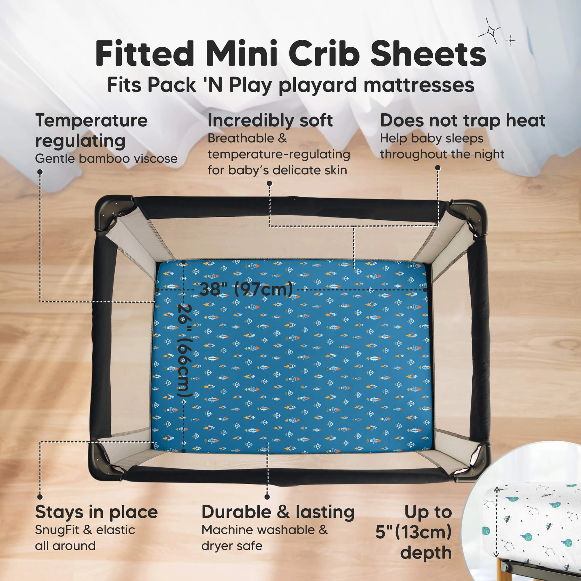 Isla Fitted Mini Crib Sheets (Space Quest)