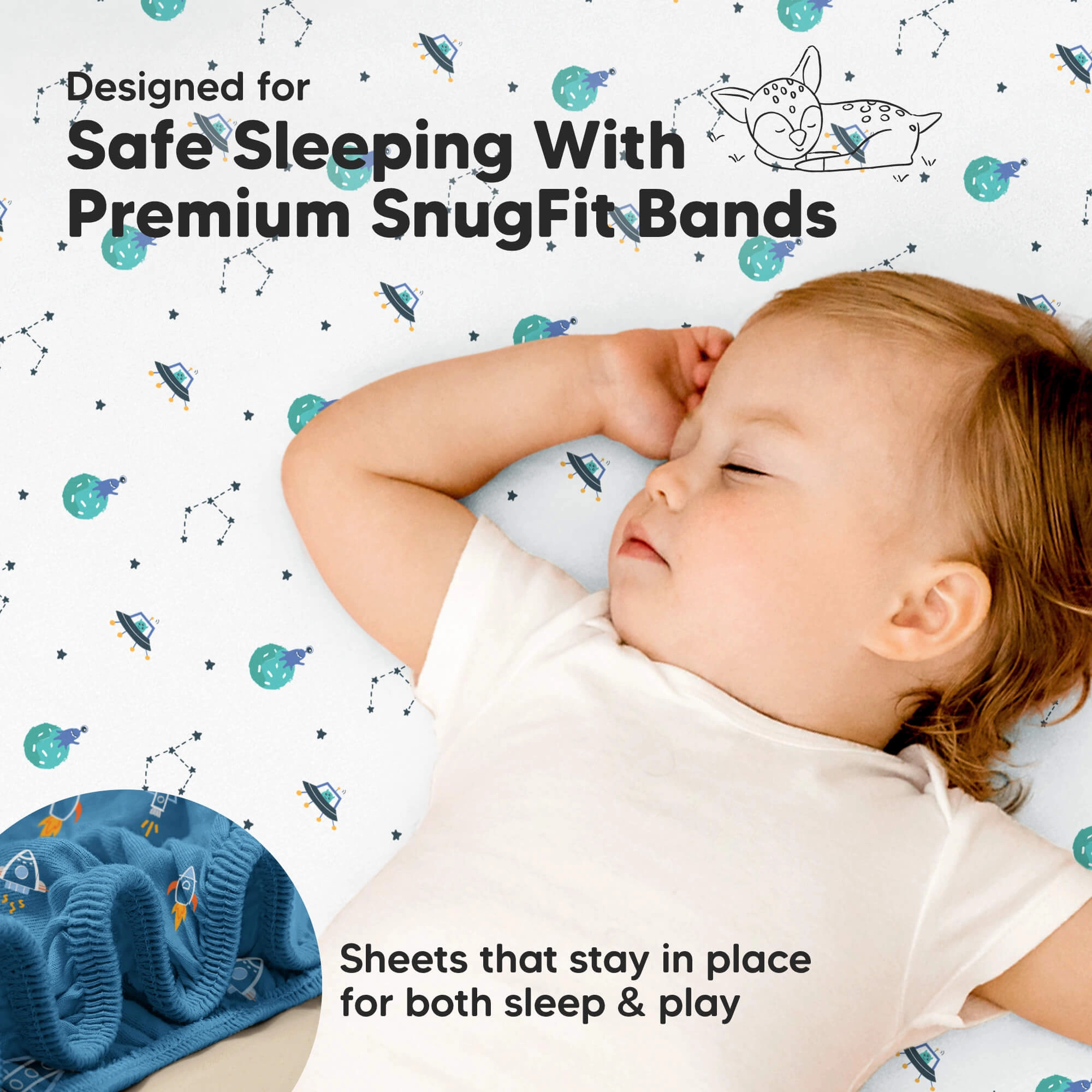 Isla Fitted Mini Crib Sheets (Space Quest)