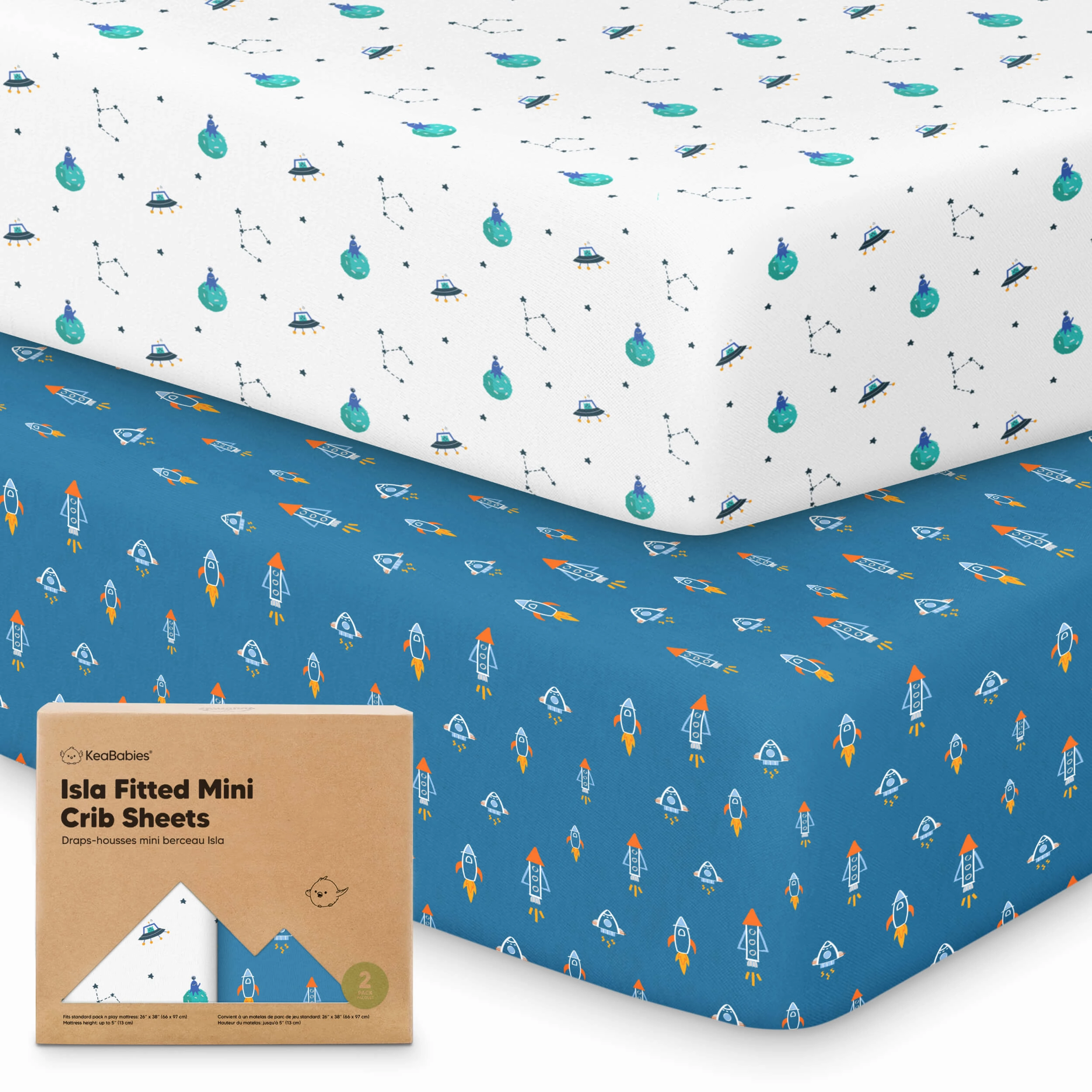 Isla Fitted Mini Crib Sheets (Space Quest)
