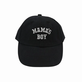 Kids Embroidered Baseball Cap - Mama's Boy - Black