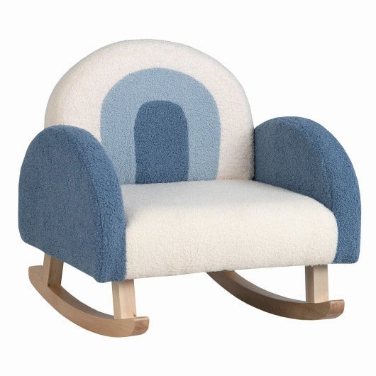 Kids Rocking Chair Children Velvet Upholstered Sofa With Solid Wood Legs-Blue