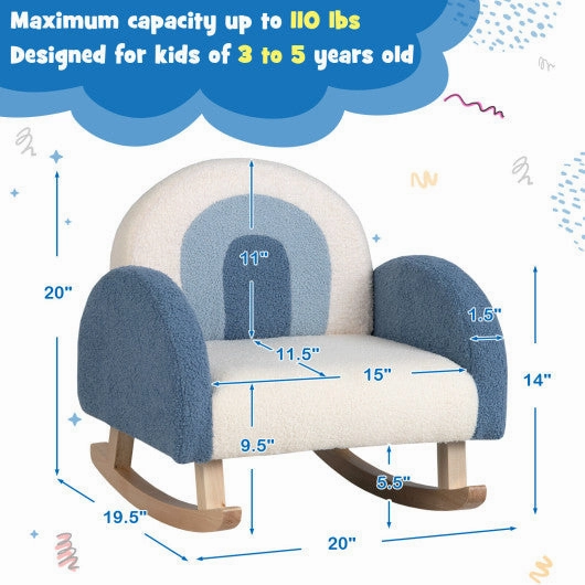Kids Rocking Chair Children Velvet Upholstered Sofa With Solid Wood Legs-Blue