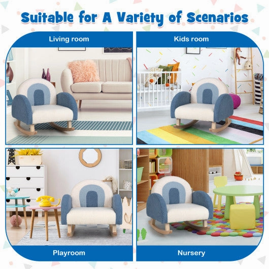 Kids Rocking Chair Children Velvet Upholstered Sofa With Solid Wood Legs-Blue