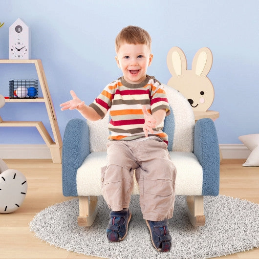 Kids Rocking Chair Children Velvet Upholstered Sofa With Solid Wood Legs-Blue