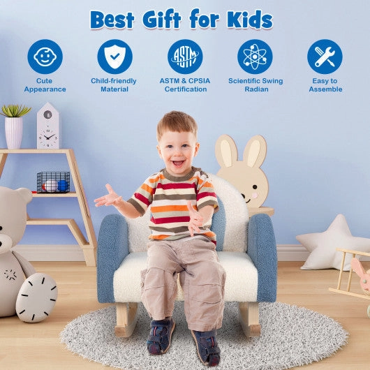Kids Rocking Chair Children Velvet Upholstered Sofa With Solid Wood Legs-Blue