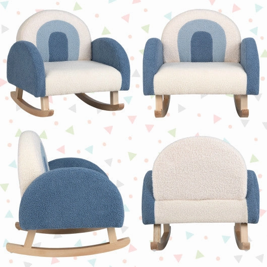 Kids Rocking Chair Children Velvet Upholstered Sofa With Solid Wood Legs-Blue