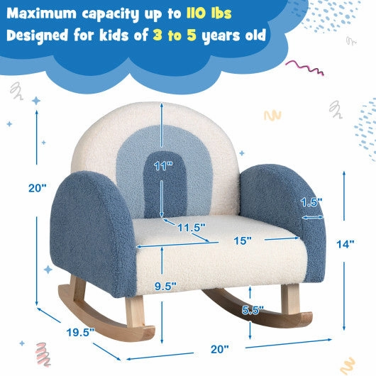 Kids Rocking Chair Children Velvet Upholstered Sofa With Solid Wood Legs-Blue