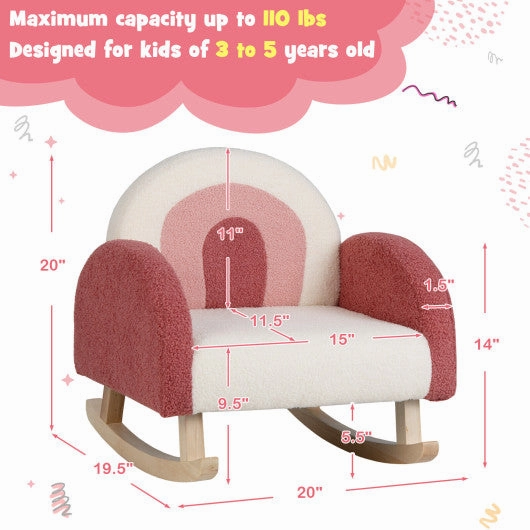 Kids Rocking Chair Children Velvet Upholstered Sofa With Solid Wood Legs-Red