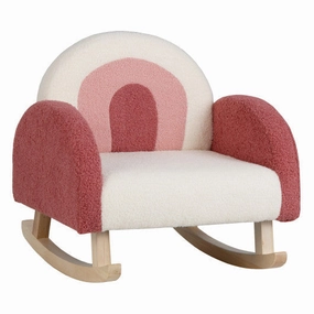Kids Rocking Chair Children Velvet Upholstered Sofa With Solid Wood Legs-Red