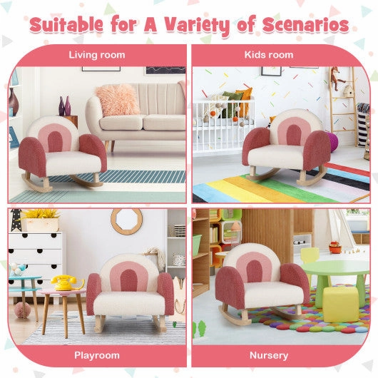 Kids Rocking Chair Children Velvet Upholstered Sofa With Solid Wood Legs-Red