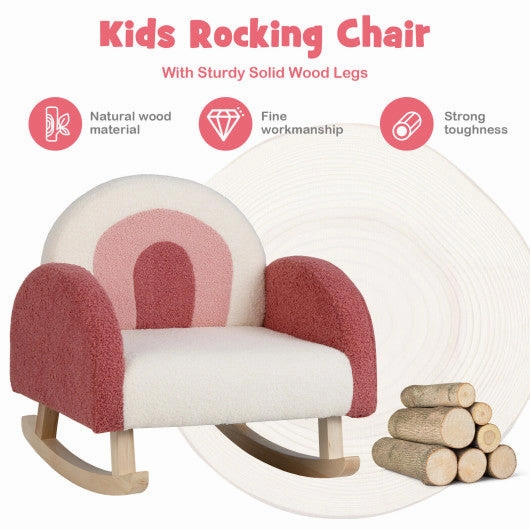 Kids Rocking Chair Children Velvet Upholstered Sofa With Solid Wood Legs-Red