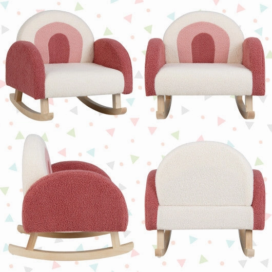 Kids Rocking Chair Children Velvet Upholstered Sofa With Solid Wood Legs-Red