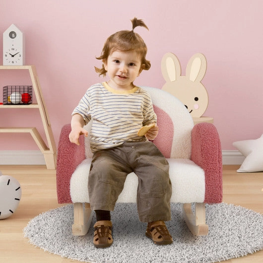 Kids Rocking Chair Children Velvet Upholstered Sofa With Solid Wood Legs-Red