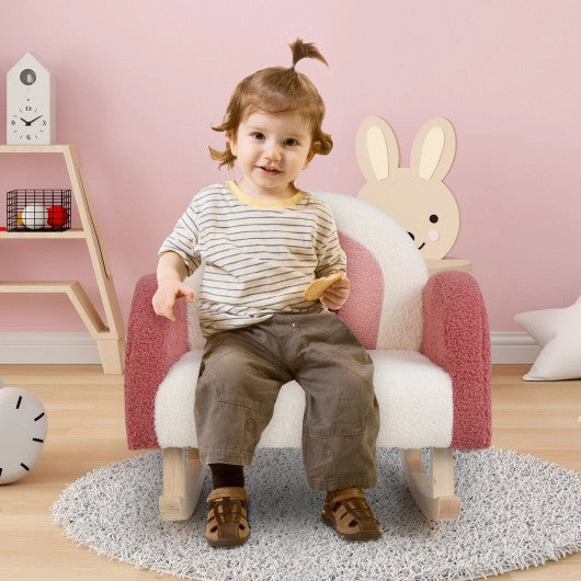 Kids Rocking Chair Children Velvet Upholstered Sofa With Solid Wood Legs-Red
