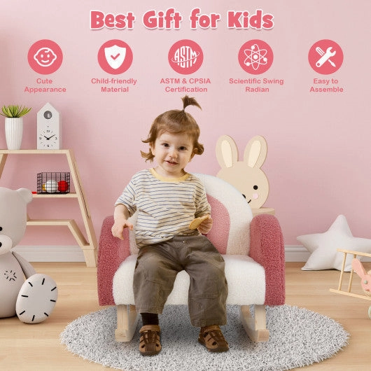 Kids Rocking Chair Children Velvet Upholstered Sofa With Solid Wood Legs-Red