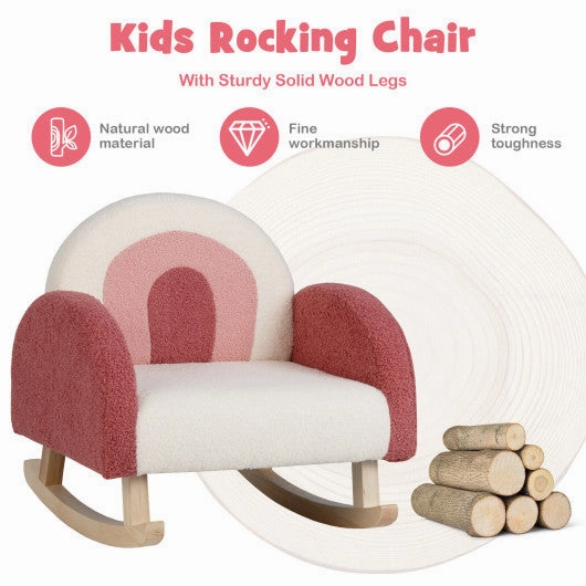 Kids Rocking Chair Children Velvet Upholstered Sofa With Solid Wood Legs-Red