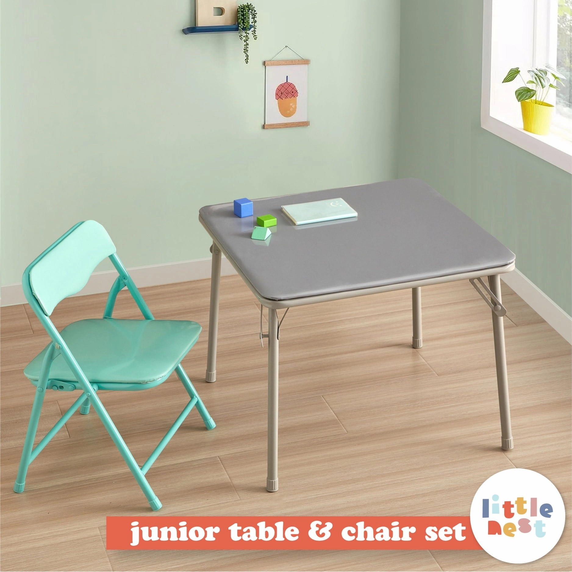 Little Nest WK660886 2-PC Junior Table & Chair Set, Gray/Teal