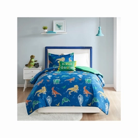 Mi Zone Kids Tyler Ultra-Soft Colorful Dinosaur Comforter Set With Decorative Pillow And Sham - BLUE ONE SIZE