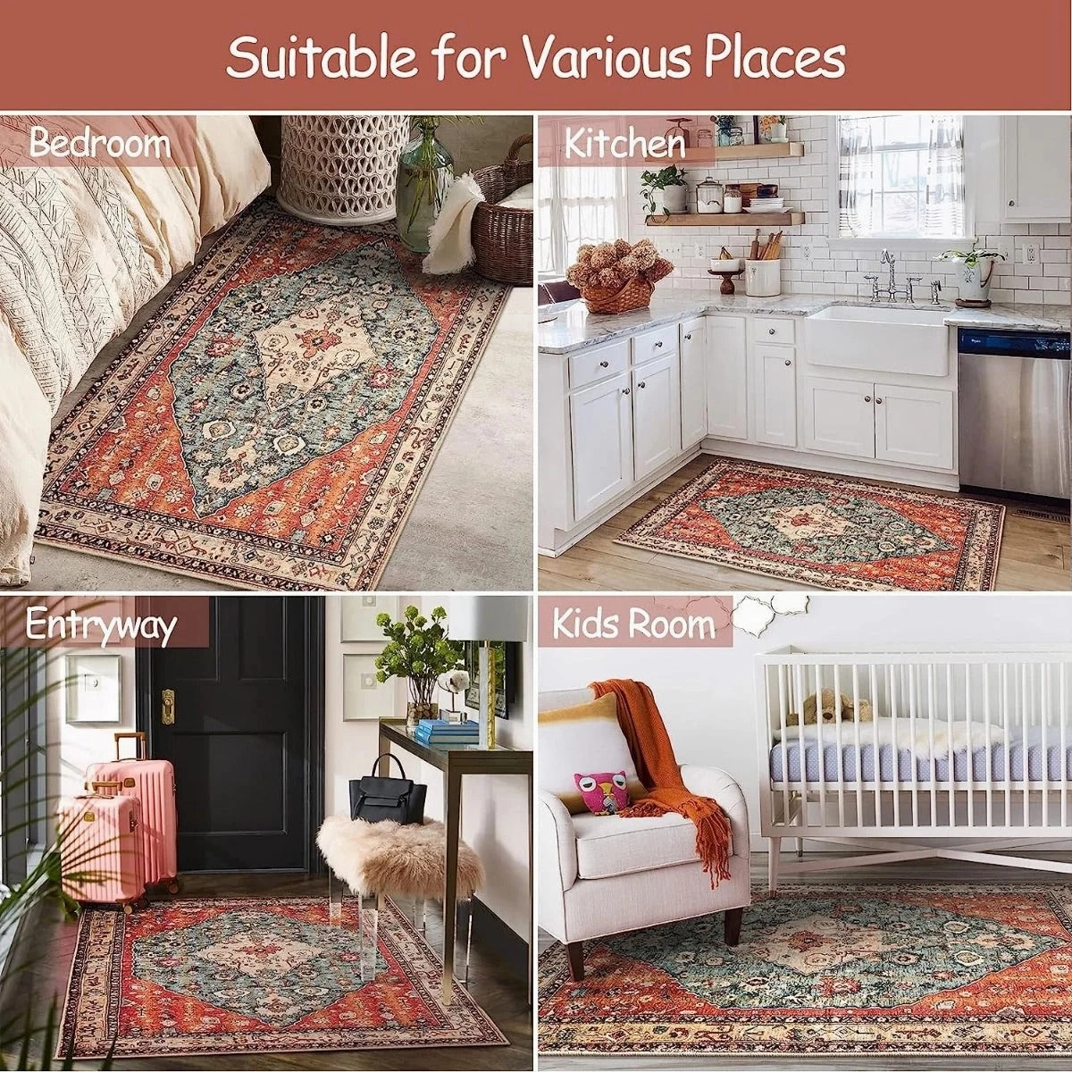 Moynesa WT-H223-640BLFGH-120X180 Boho Tribal Area Rug 4'x6' Washable Soft Non-Slip Kitchen Mat
