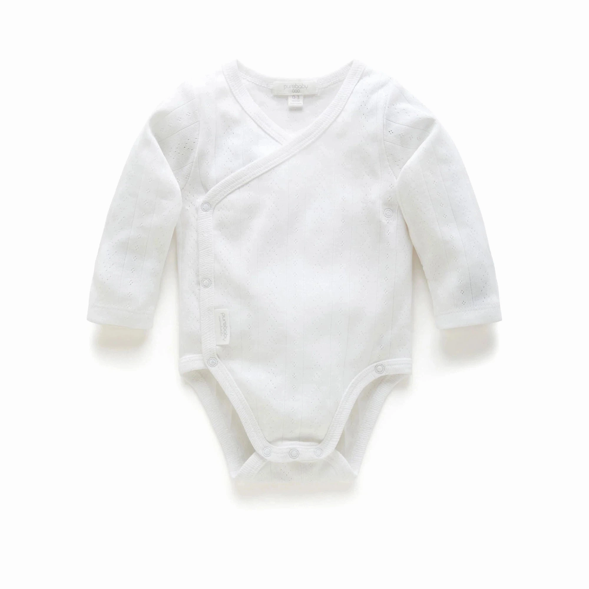 Pointelle Long Sleeve Wrap Bodysuit - White