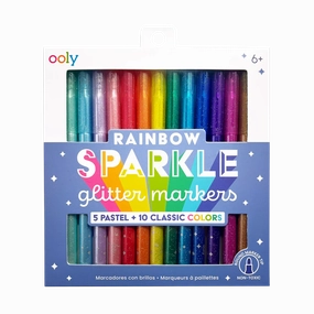 Rainbow Sparkle Glitter Markers - 15ct