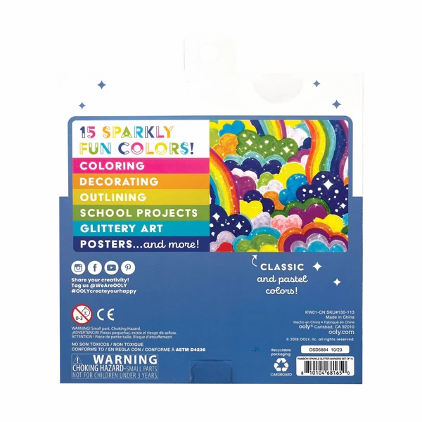 Rainbow Sparkle Glitter Markers - 15ct