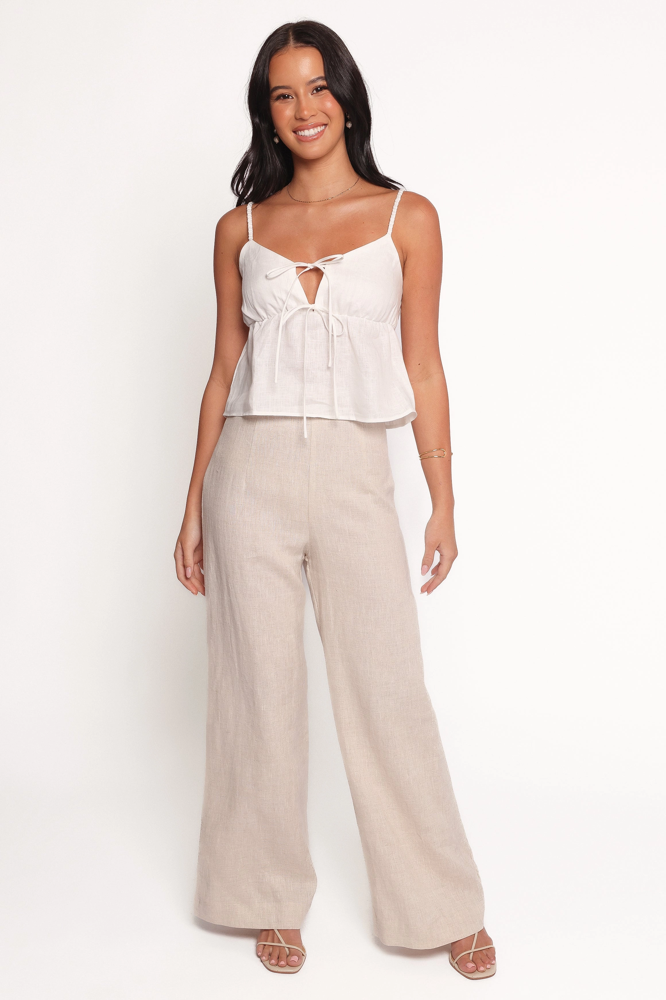 Rayma Tie Front Linen Top - White