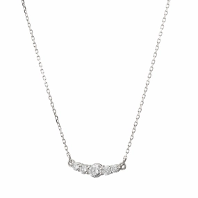 Reclaimed 18K White Gold and Round Diamond Necklace, 5 Diamonds