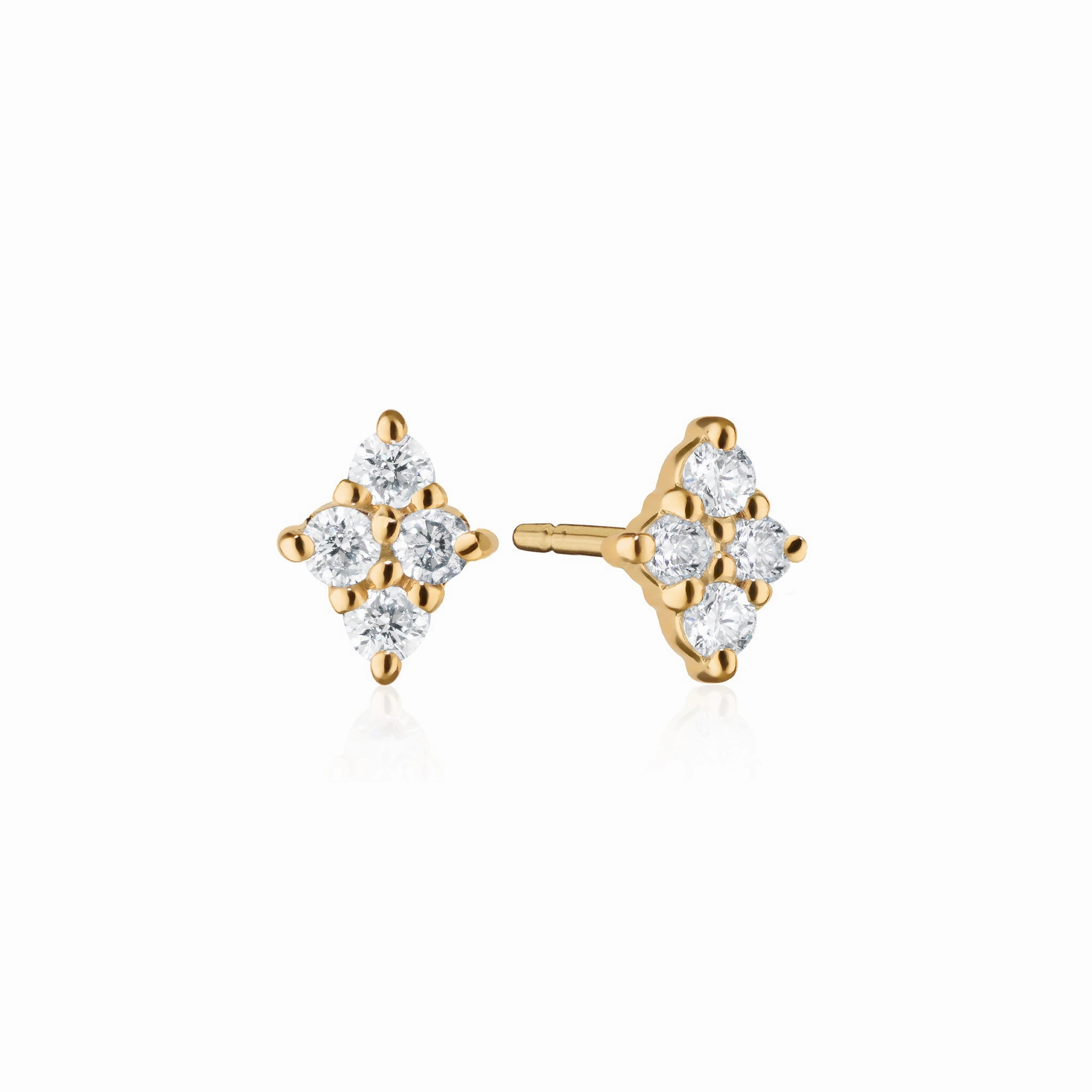 Reclaimed 18k Yellow Gold and Diamond Earrings, 4 Diamonds