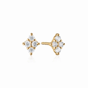 Reclaimed 18k Yellow Gold and Diamond Earrings, 4 Diamonds