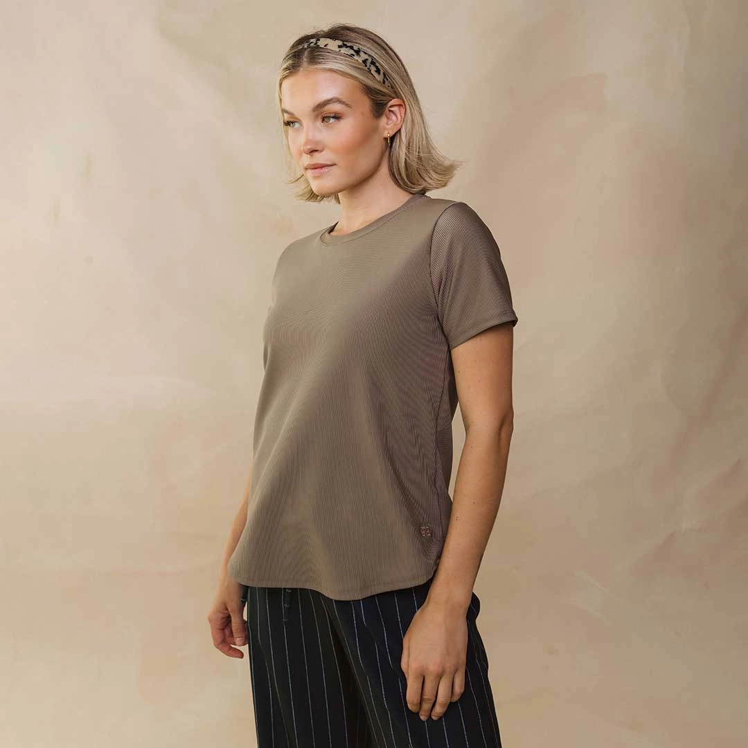 Ribbed Basic Crew Neck Tee, Cappucino