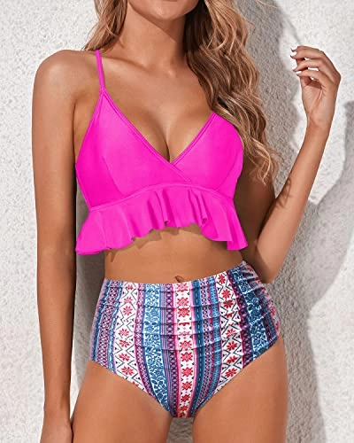 Ruffle Flounce High Waisted Bikini Set for Women Two Piece Bathing Suit