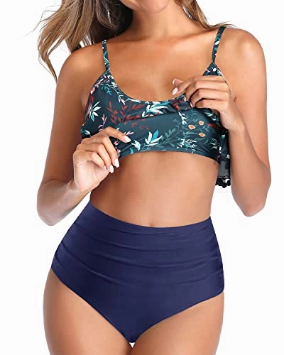 Ruffle Trim Swimsuit Two-Piece High Waisted Bikini Set for Women
