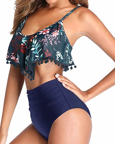 Ruffle Trim Swimsuit Two-Piece High Waisted Bikini Set for Women