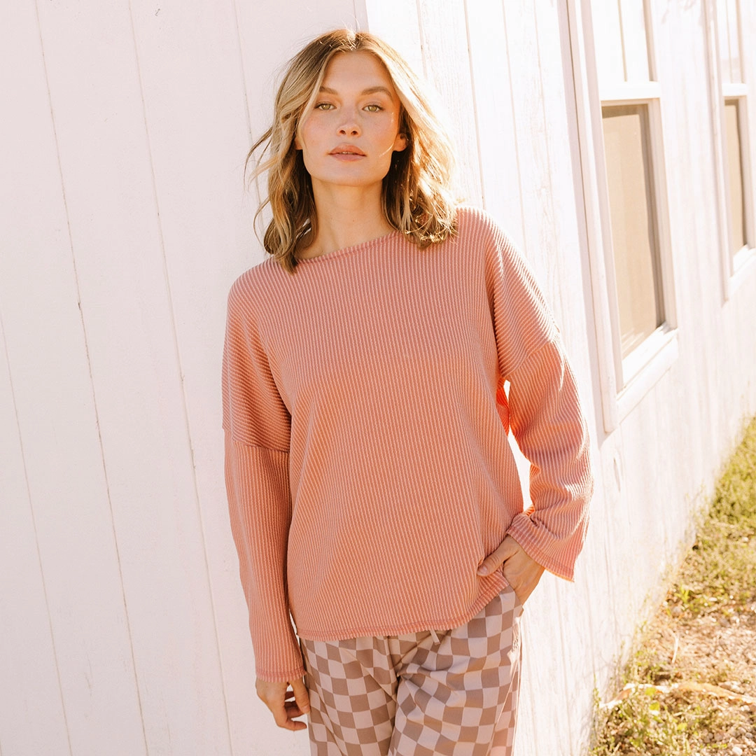 Sabrina Ribbed Pullover, Dusty Rose