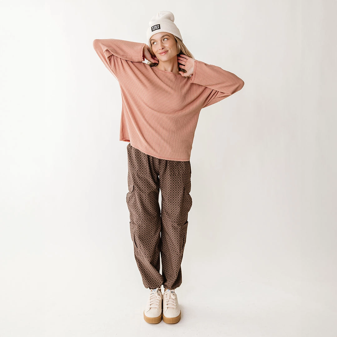 Sabrina Ribbed Pullover, Dusty Rose