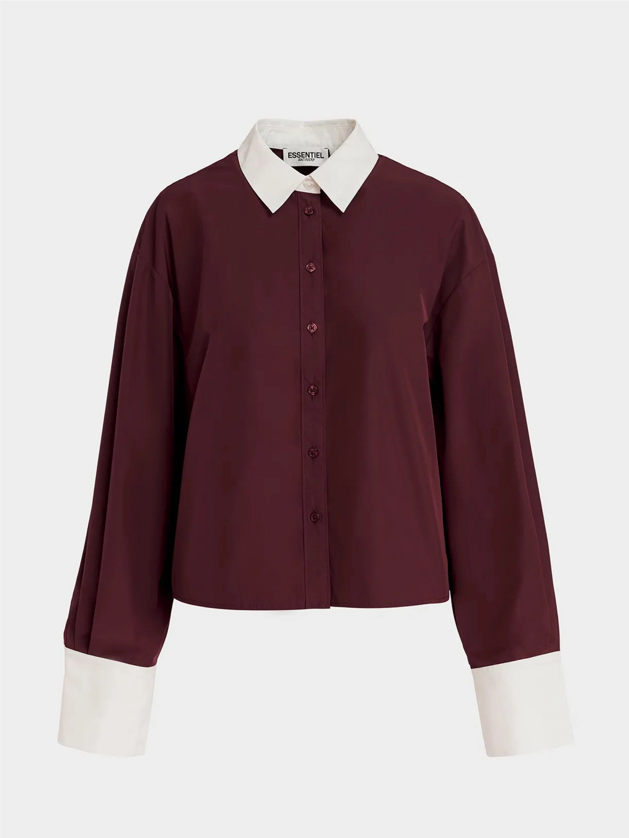 Shirt with Contrasting Collar in Brown/White