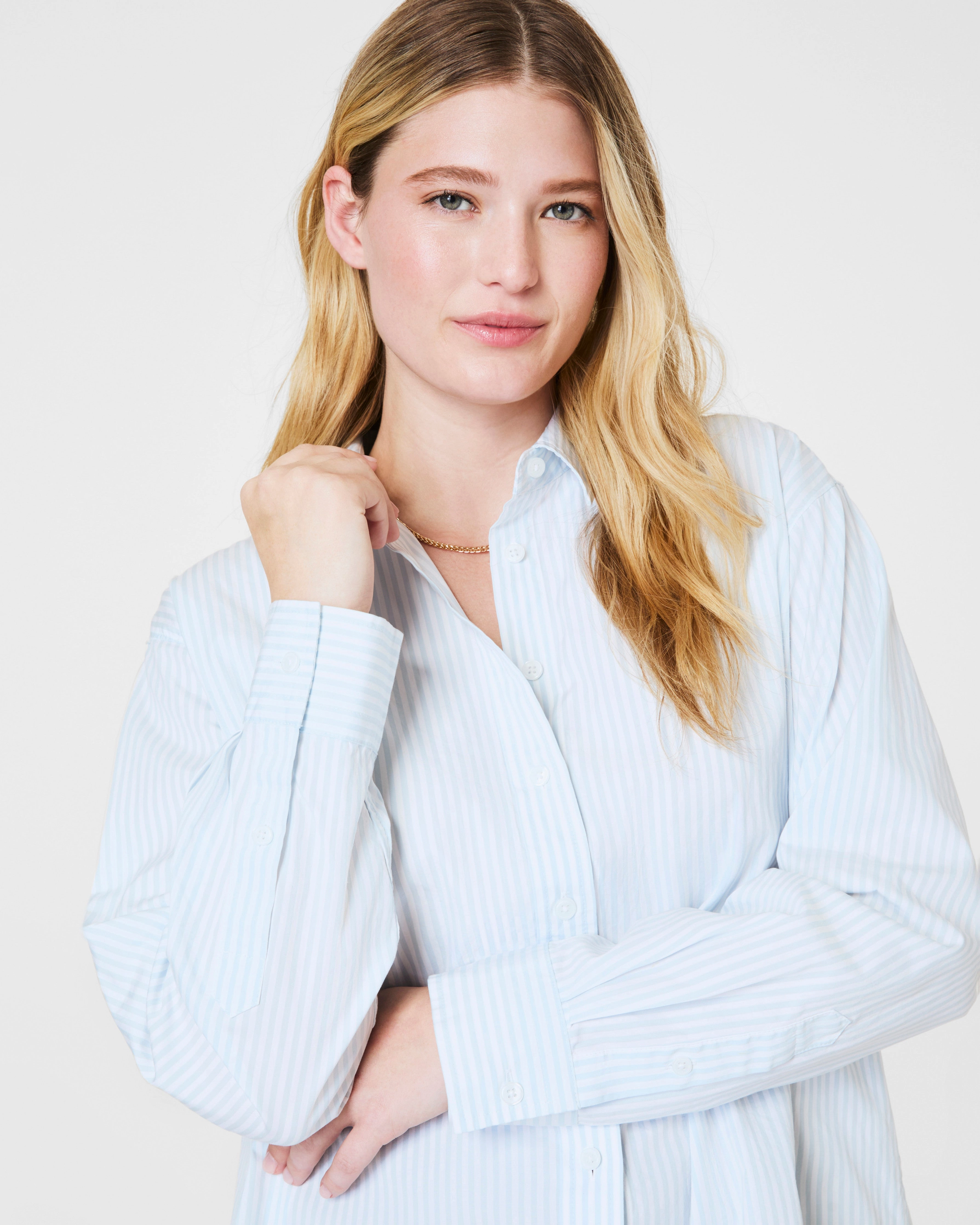 SPANX® Poplin Oversized Button-Down, Stripes