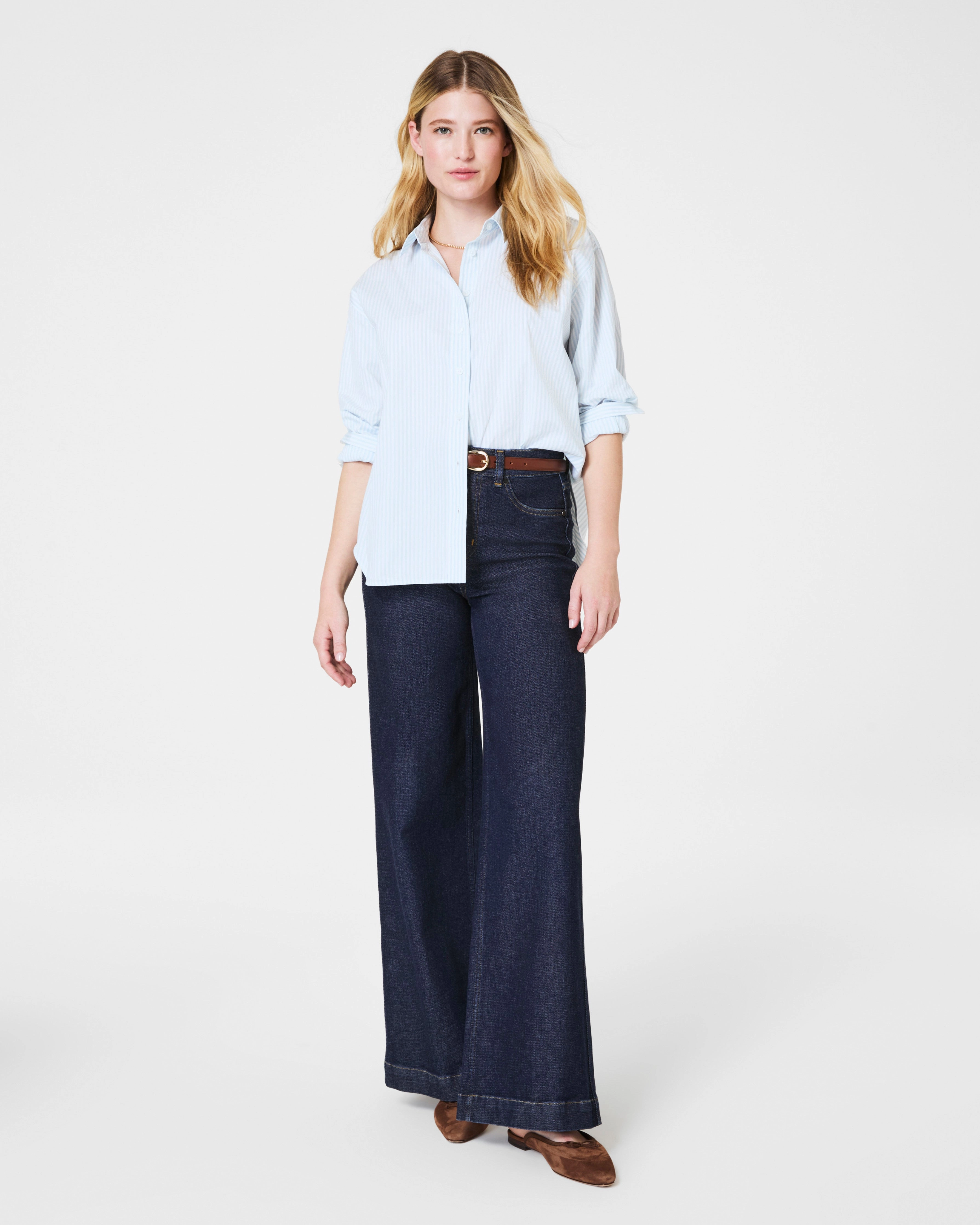 SPANX® Poplin Oversized Button-Down, Stripes