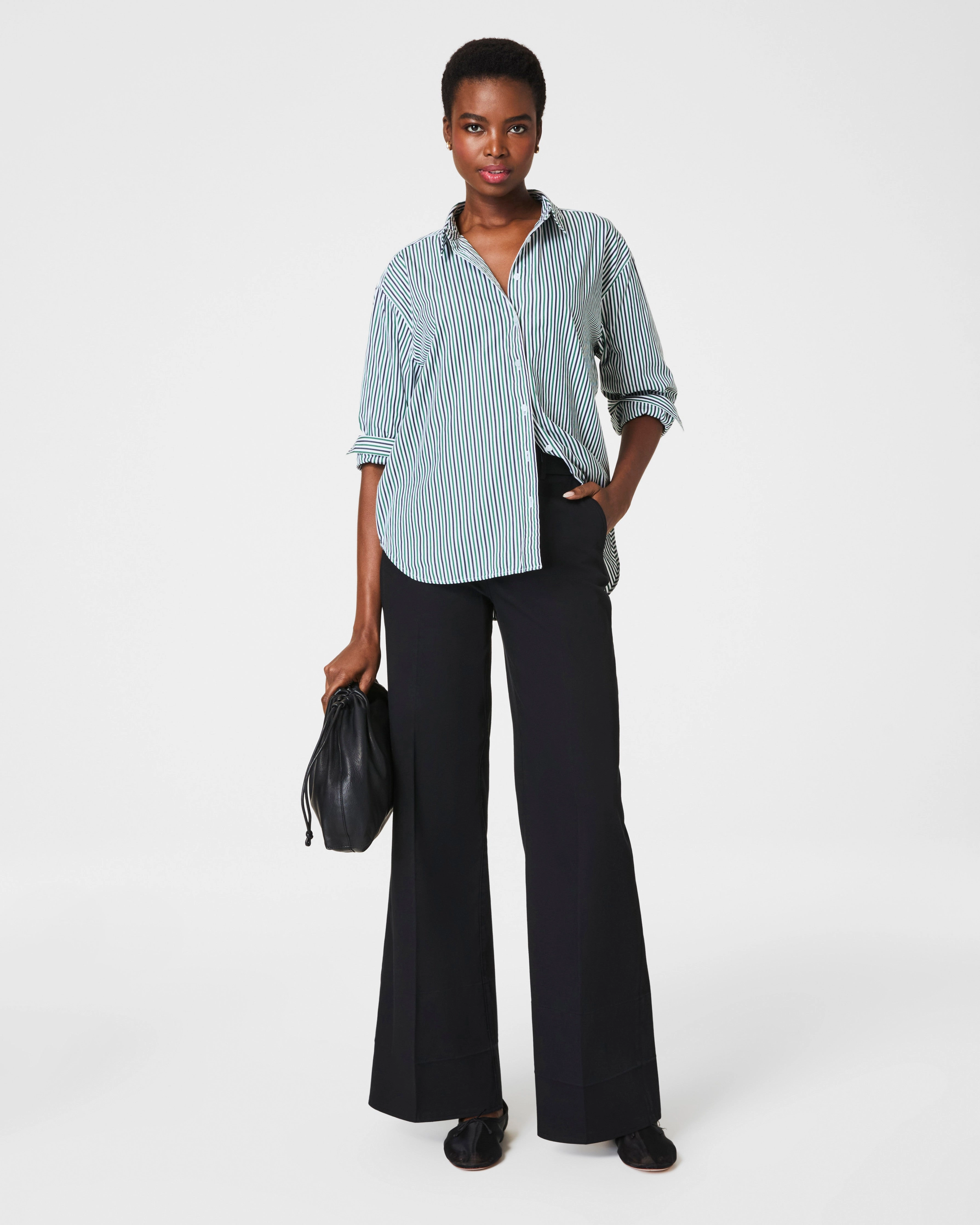 SPANX® Poplin Oversized Button-Down, Stripes