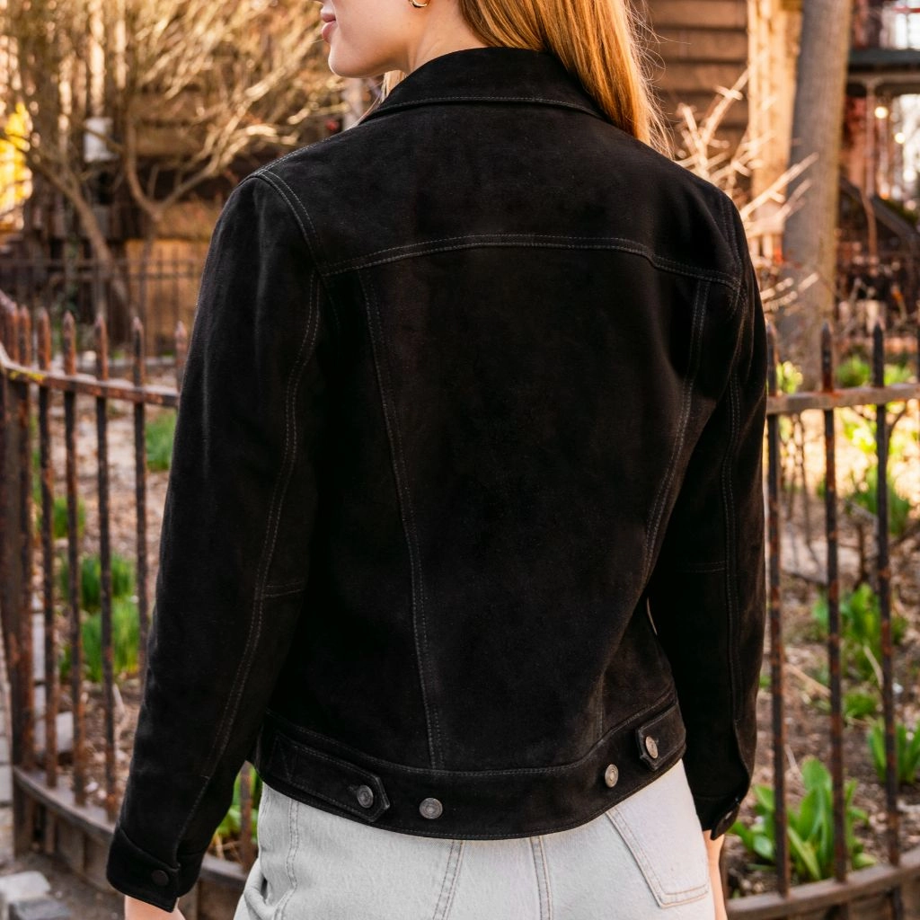 Suede Trucker Jacket | Black