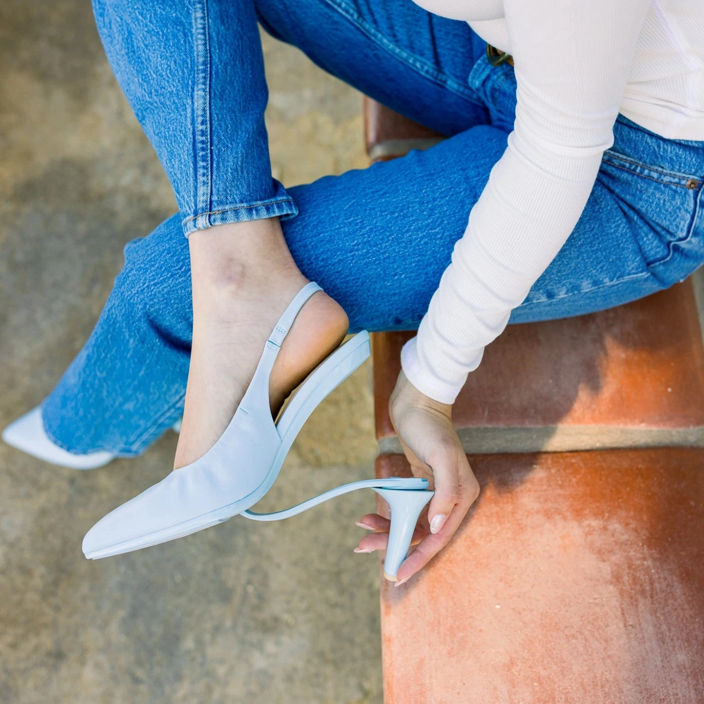 The Slingback - Baby Blue Leather 4 Block