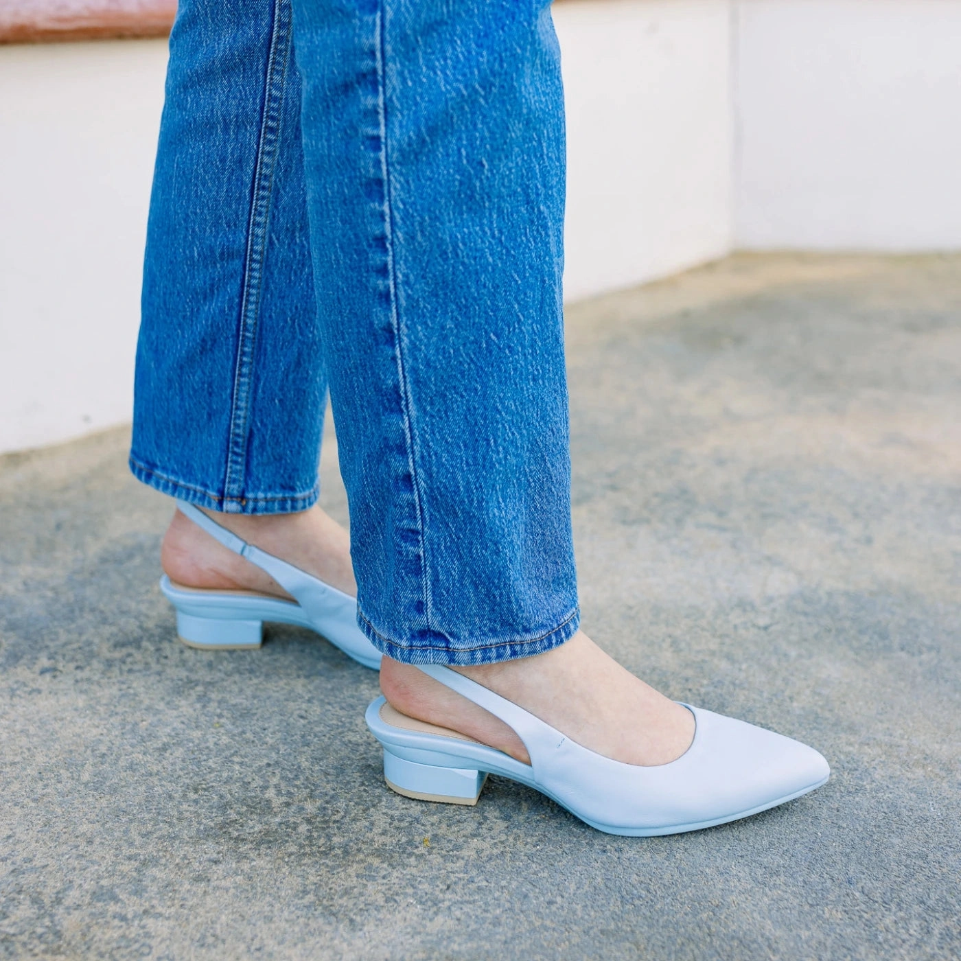 The Slingback - Baby Blue Leather 4 Block