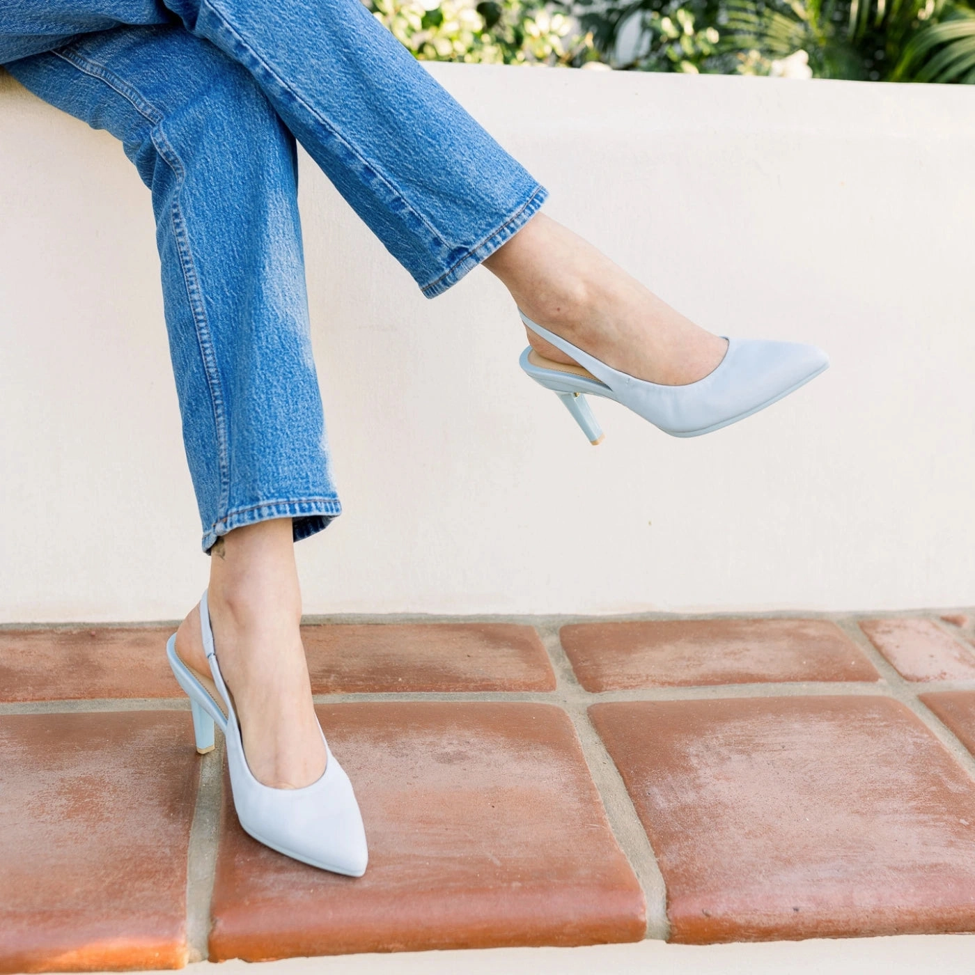 The Slingback - Baby Blue Leather 4 Stiletto