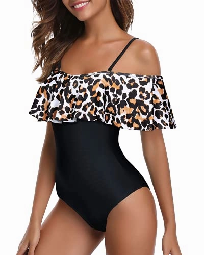 Tropical Long Torso One Piece Swimsuit For Women-Black And Leopard