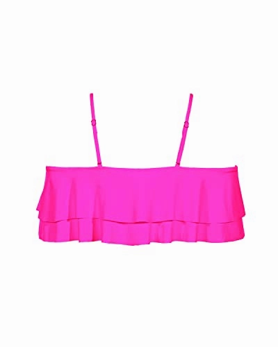 Vintage Off Shoulder Flounce Swimsuit Top For Women-Neon Pink