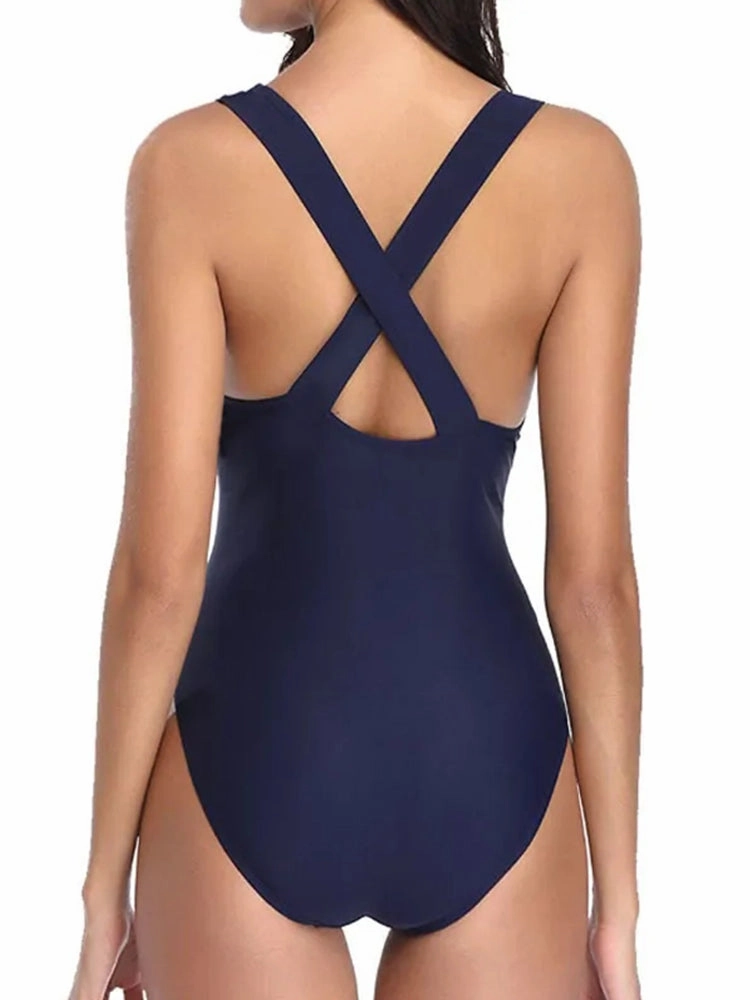 Women Flower Pattern Leopard Mesh Hollow One Piece Swimwear