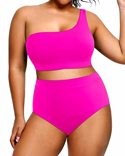 Women's Plus Size High Waisted One Shoulder Two Piece Bikini Swimsuit